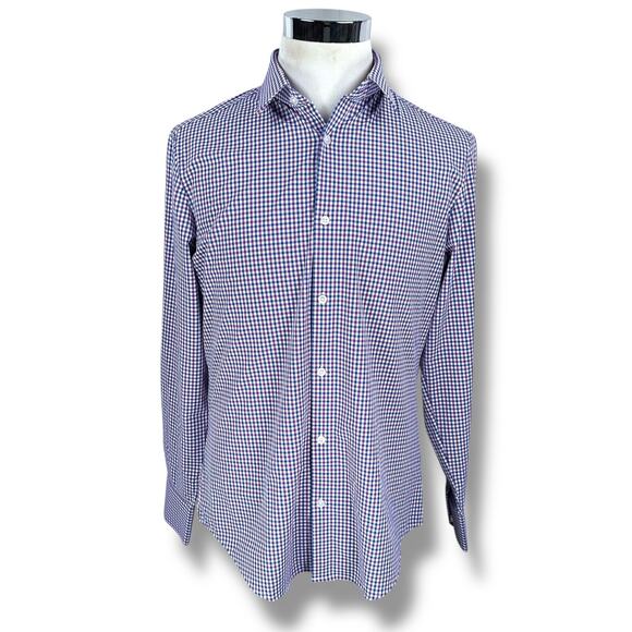 Mizzen + Main Shirt Men’s Medium Blue Purple Check Gingham Long Sleeve Button - Picture 1 of 10